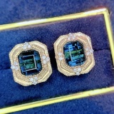 14k Gold 3.56 Ct Natural Tourmaline & Diamond Earrings