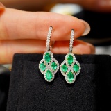 14k Gold 1.5 Ct Vivid Green Natural Emerald & Diamond Earrings