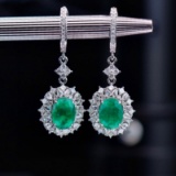 14k Gold 4.99 Ctw Natural Emerald & Diamond Earrings