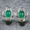14k Gold 2.10 Ct Natural Emerald & Diamond Earrings