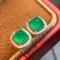 14k Gold 1.75 Ctw Natural Emerald & Diamond Earrings