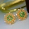 14k Gold 0.71 Ctw Natural Emerald & Diamond Earrings
