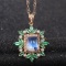 14k Gold 3.20 Ct Natural Moonstone & Emerald & Diamond & Diamond & Pearl Pendant