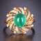 14k Gold 2.14 Ctw Vivid Green Natural Emerald & Diamond & Art Deco Ring