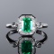 14k Gold 1.08 Ctw Vivid Green Natural Emerald & Diamond & Solitaire Ring