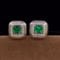 14k Gold 0.81 Ctw Intense Green Natural Emerald & Diamond Earrings