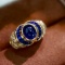 14k Gold 2.70 Ctw Vivid Blue Natural Sapphire & Diamond & Art Deco Ring