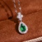 14k Gold 0.65 Ctw Vivid Green Natural Emerald & Diamond Necklace
