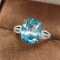 14k Gold 3.47 Ctw Natural Aquamarine & Diamond & Solitaire Ring