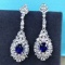 14k Gold 1.74 Ctw Vivid Blue Natural Sapphire & Diamond Earrings