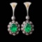 14k Gold 3.29 Ctw Vivid Green Natural Emerald & Diamond Earrings