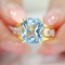 14k Gold 5.01 Ctw Natural Aquamarine & Diamond & Solitaire Ring