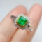 14k Gold 1.00 Ct Vivid Green Natural Emerald & Diamond & Cocktail Ring