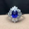 14k Gold 1.75 Ctw Vivid Blue Natural Sapphire & Diamond Ring