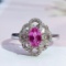 14k Gold 1.10 Ctw Natural Padparadscha Sapphire & Diamond & Cocktail Ring