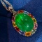 14k Gold 11.63 Ctw Vivid Green Natural Emerald & Sapphire Pendant