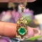 14k Gold 1.06 Ct Vivid Green Natural Emerald & Diamond Pendant