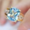 14k Gold 5.01 Ctw Natural Aquamarine & Diamond & Solitaire Ring
