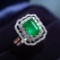 14k Gold 2.03 Ctw Vivid Green Natural Emerald & Diamond & Cocktail Ring