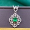 14k Gold 0.82 Ctw Vivid Green Natural Emerald & Diamond Pendant