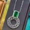 14k White Gold 1.10 Ctw Natural Emerald & Diamond Pendant