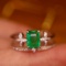 14k Rose Gold 1.18 Ctw Natural Emerald & Diamond Ring
