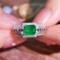 14k White Gold 1.00 Ctw Natural Emerald & Diamond Ring