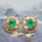 14k Yellow Gold 2.01 Ct Natural Emerald & Diamond Earrings