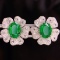 14k Gold 3 Ct Vivid Green Natural Emerald & Diamond Earrings