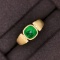 14k Gold 0.88 Ct Vivid Green Natural Emerald & Diamond Ring