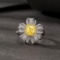 14k Gold 1.49 Ctw Natural Yellow Diamond & Diamond & Flowers Ring