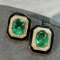 14k Gold 2.83 Ctw Vivid Green Natural Emerald & Diamond Earrings