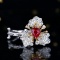 14k Gold 1.72 Ctw Natural Ruby & Diamond & Flowers Ring/pendant