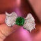 14k Gold 3.74 Ctw Vivid Green Natural Emerald & Diamond Ring