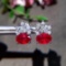 14k Gold 2.32 Ctw Natural Ruby & Diamond Earrings