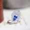 14k Gold 1.47 Ctw Vivid Blue Natural Sapphire & Diamond Ring