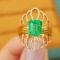 14k Gold 2.14 Ctw Vivid Green Natural Emerald & Diamond Ring