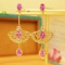 14k Gold 3.10 Ctw Natural Padparadscha Sapphire & Diamond Earrings