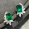 14k Gold 3.06 Ctw Vivid Green Natural Emerald & Diamond Earrings