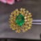 14k Gold 4.20 Ctw Vivid Green Natural Emerald & Sapphire Ring