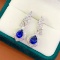 14k Gold 2.2 Ct Vivid Blue Natural Sapphire & Diamond Earrings