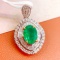 14k Gold 2 Ct Vivid Green Natural Emerald & Diamond Pendant