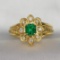 14k Gold 0.63 Ctw Vivid Green Natural Emerald & Diamond Ring