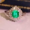 14k Gold 1.04 Ctw Vivid Green Natural Emerald & Diamond Ring