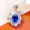 14k Gold 2 Ct Vivid Blue Natural Sapphire & Diamond Pendant