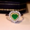 14k Gold 0.69 Ctw Vivid Green Natural Emerald & Diamond Ring