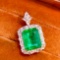 14k Gold 2.5 Ct Vivid Green Natural Emerald & Diamond Pendant