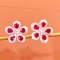 14k Gold 3.5 Ct Vivid Red Natural Ruby & Diamond & Flowers Earrings