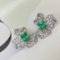 14k Gold 2.15 Ct Vivid Green Natural Emerald & Diamond & Moonstone & Flowers Earrings