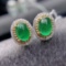 14k Gold 2.15 Ct Vivid Green Natural Emerald & Diamond Earrings